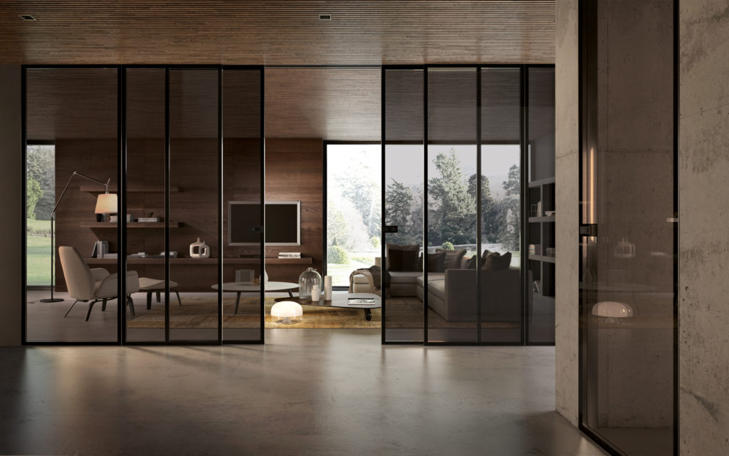 Sistema in vetro con finiture scure